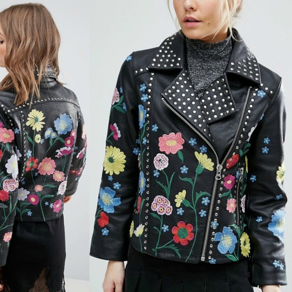 asos embroidered leather jacket